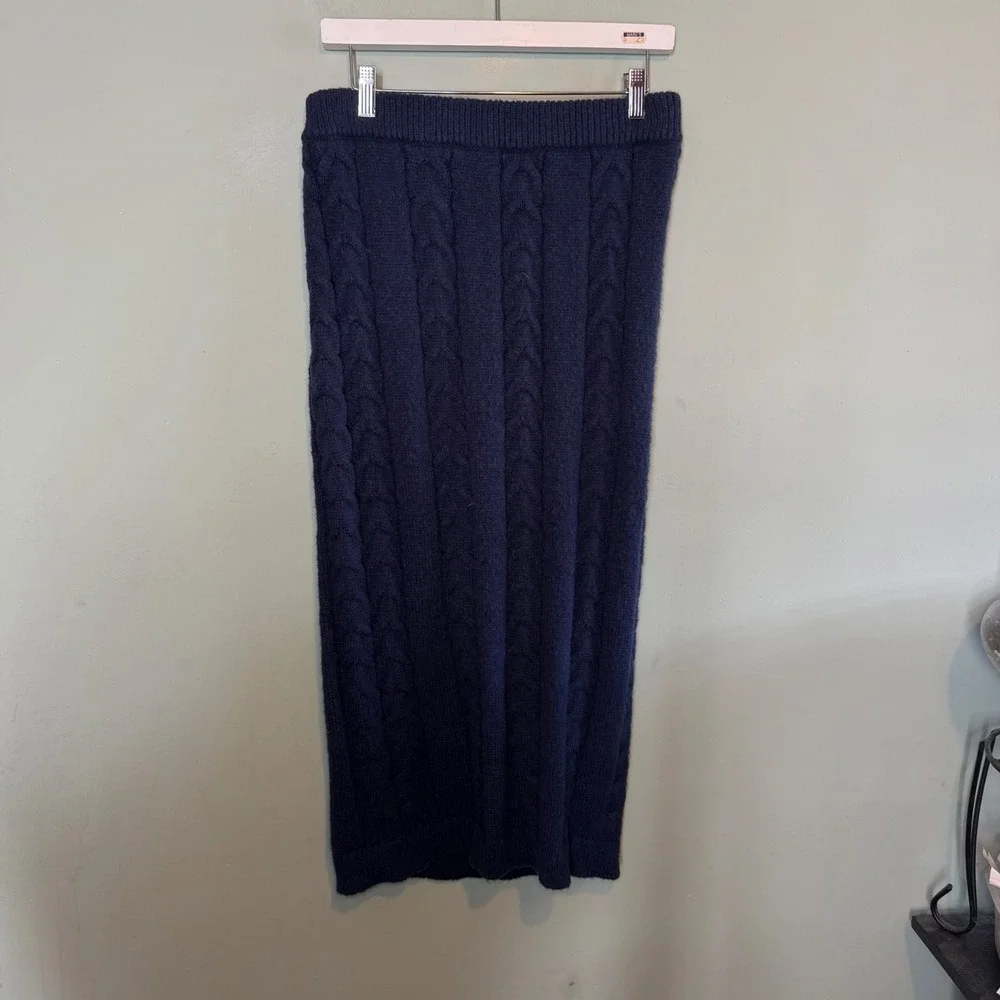 Womens Cable Knit Winter Fall Autumn Cozy Comfy Warm‎ Maxi Skirt Navy Blue Large